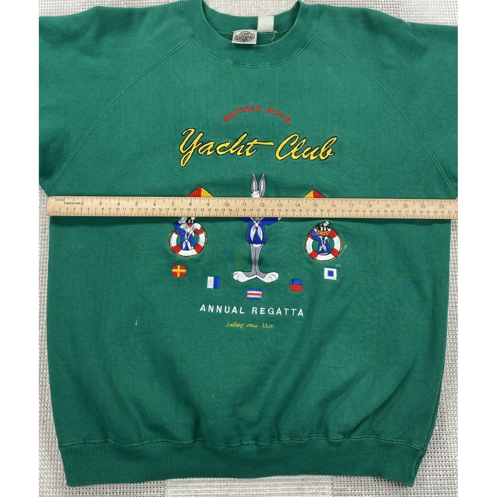Vintage Warner Bros Yacht Club Bugs Bunny Sweatshirt Green - Picture 3 of 8